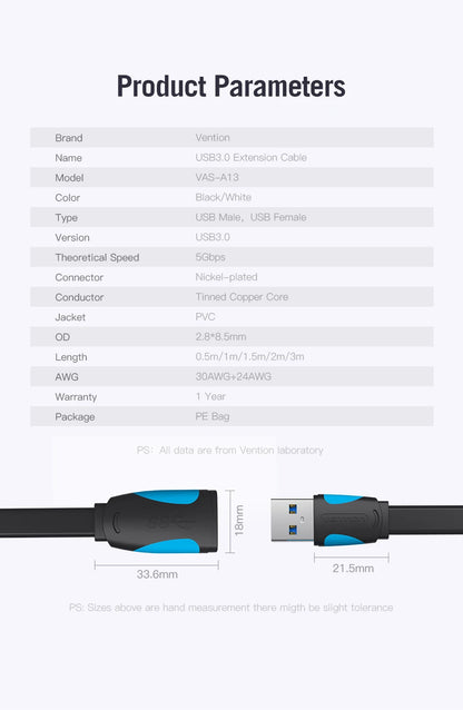 Cable USB a USB Vention Cable de extensión USB 3.0 2.0 macho a hembra Cable de datos USB 3.0 para Smart TV PC SSD Cable extensor USB 2.0