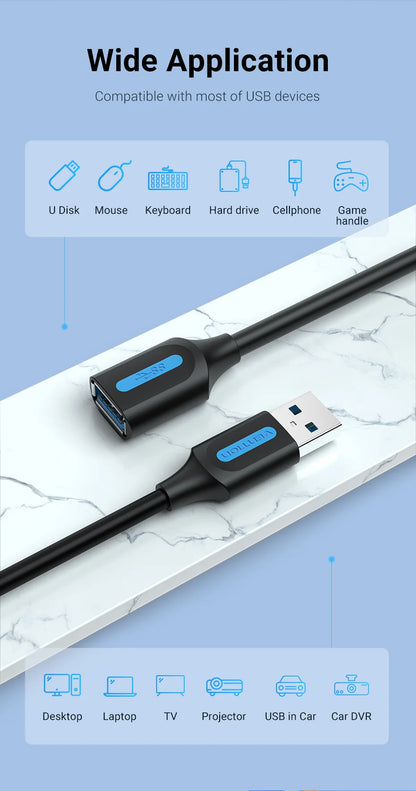 Vention USB 3.0 Extension Cable USB 3.0 2.0 Cable Extender Data Cord for PC Smart TV Xbox One SSD Fast Speed USB Cable Extension