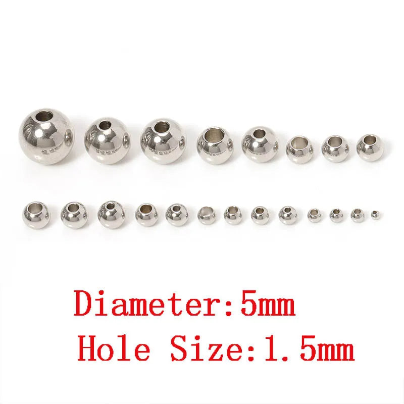 100pcs 3-10mm Stainless Steel Beads for Jewelry Making Loose Spacer Beads Ball Hole 1.2-5mm for Bracelets Jewelry Components DIY