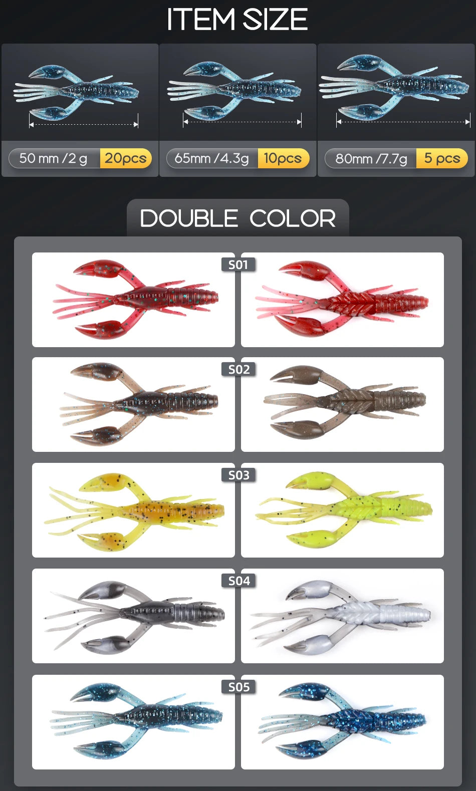 MEREDITH 50mm 65mm 80mm DoliveCraw Fishing Lures Craws Shrimp Soft Lure Fishing Bait Wobblers Bass Lures Soft Silicone