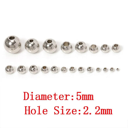 100pcs 3-10mm Stainless Steel Beads for Jewelry Making Loose Spacer Beads Ball Hole 1.2-5mm for Bracelets Jewelry Components DIY