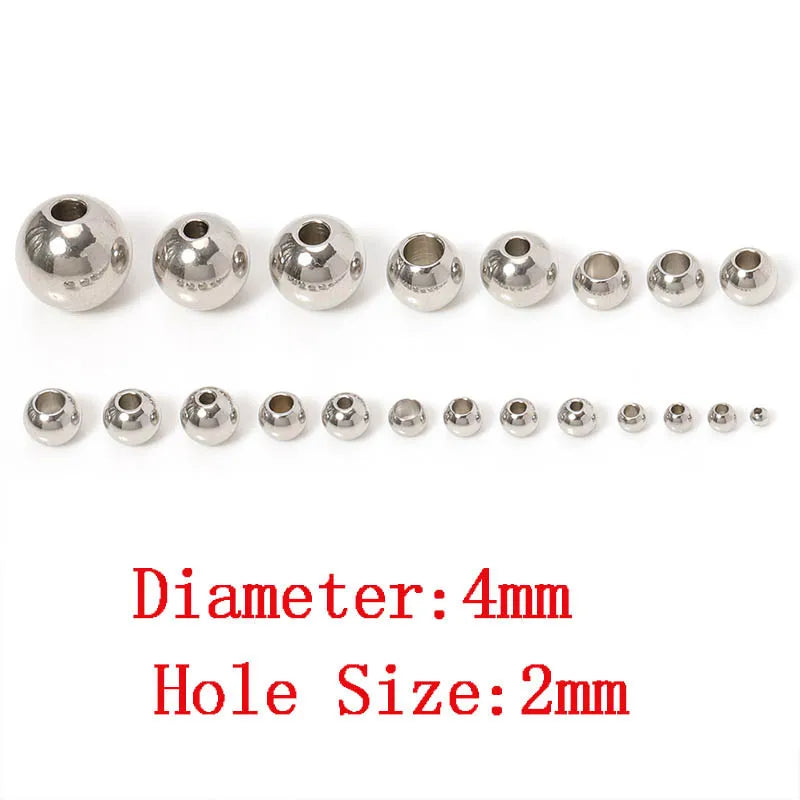 100pcs 3-10mm Stainless Steel Beads for Jewelry Making Loose Spacer Beads Ball Hole 1.2-5mm for Bracelets Jewelry Components DIY