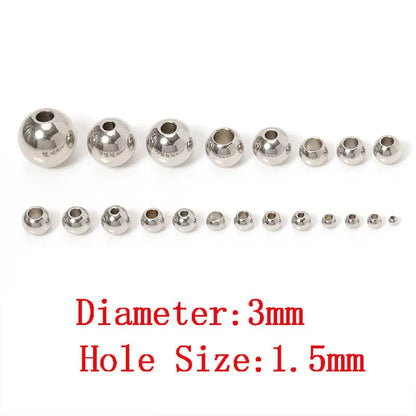 100pcs 3-10mm Stainless Steel Beads for Jewelry Making Loose Spacer Beads Ball Hole 1.2-5mm for Bracelets Jewelry Components DIY