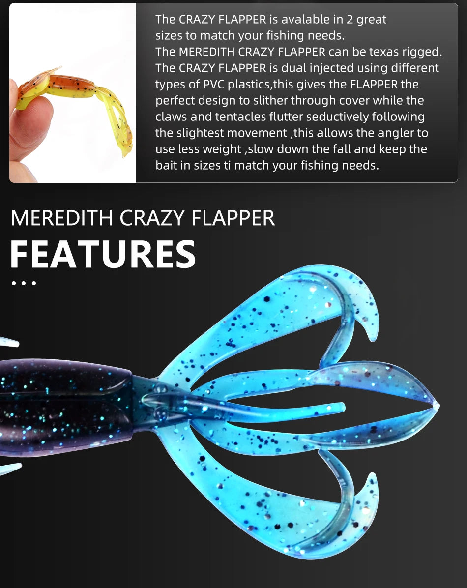 MEREDITH Crazy Flapper Fishing Lures 70mm 90mm Soft Lure Fishing Lures Soft Silicone Baits Shrimp Bass Peche Gear Fishing Tackle