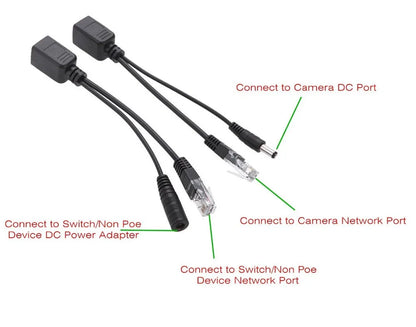 1 par de cables POE, cable adaptador pasivo de alimentación a través de Ethernet, divisor POE, módulo de fuente de alimentación de inyector RJ45 de 12-48 V para cámara IP