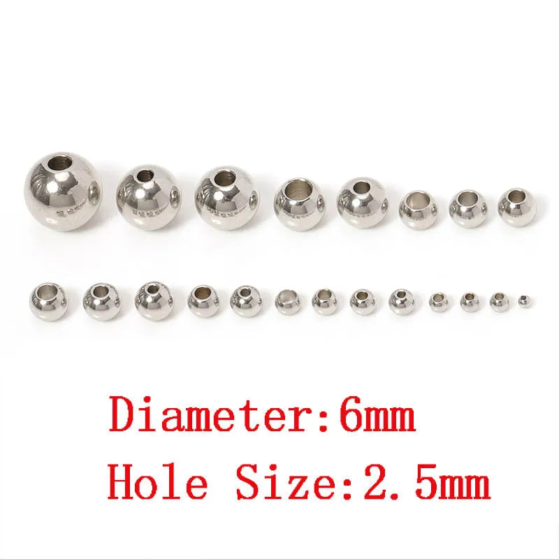 100pcs 3-10mm Stainless Steel Beads for Jewelry Making Loose Spacer Beads Ball Hole 1.2-5mm for Bracelets Jewelry Components DIY