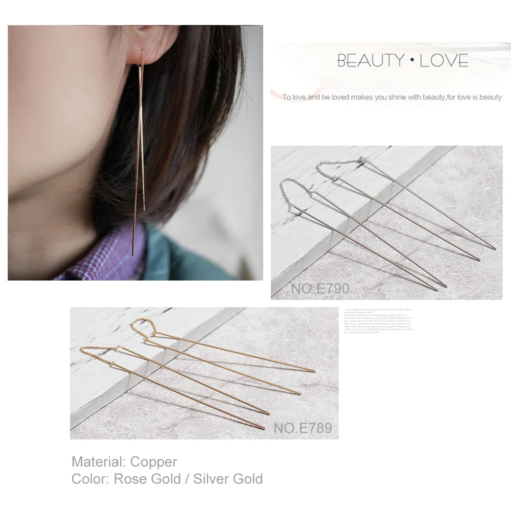 ZHOUYANG Ear Line For Women Simple Spiral Earrings Rose Gold Color Fashion Jewelry Brithday Friendship Gift ZYE243 ZYE319