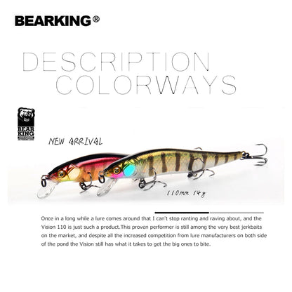 BEARKING 11cm 14g Señuelos de pesca duros superiores Cebos de calidad Minnow Wobblers Buena acción Aparejos de pesca profesionales artificiales