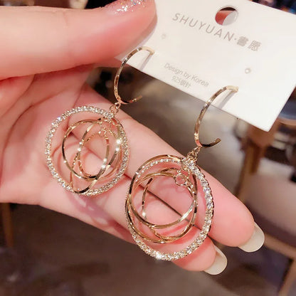 Women's Geometric Drop Earrings 2021 New Round Pendant Earrings Party Jewelry Gift Golden Fashion Trend Fashion Stud Earrings