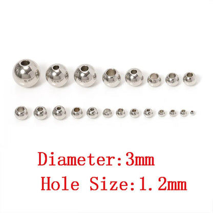 100pcs 3-10mm Stainless Steel Beads for Jewelry Making Loose Spacer Beads Ball Hole 1.2-5mm for Bracelets Jewelry Components DIY