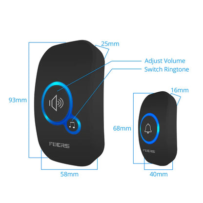 Timbre inalámbrico Fuers Home Welcome Timbre inteligente de 150 m de distancia inalámbrica 32 canciones Tono de llamada de timbre de bienvenida al hogar colorido