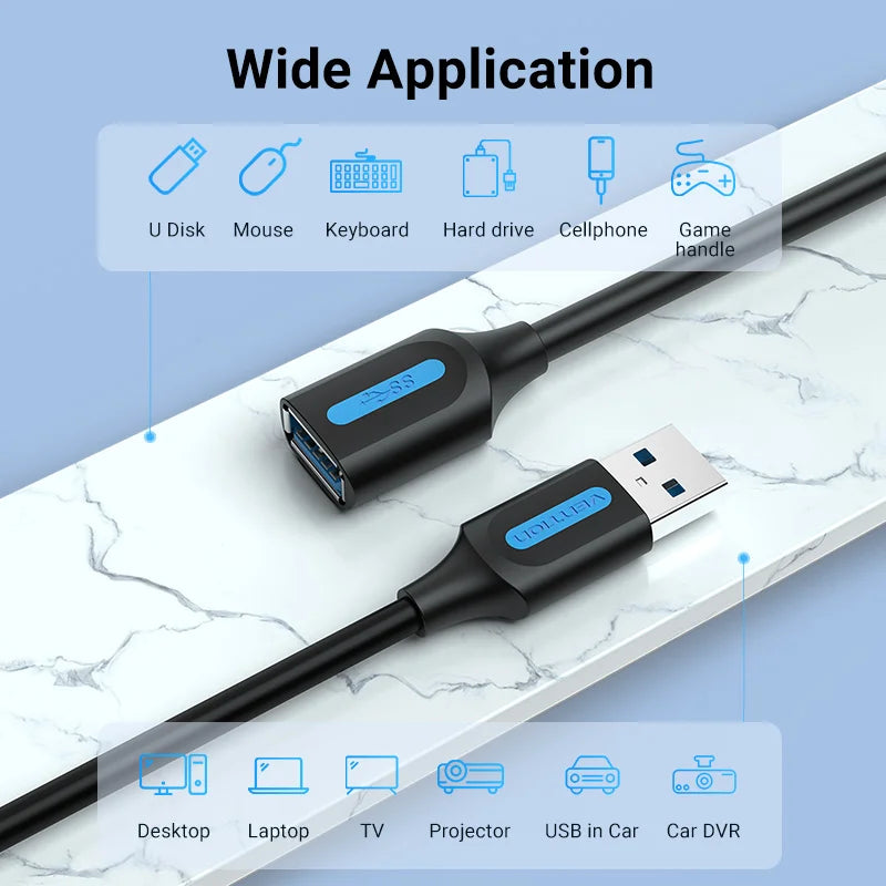 Cable de extensión USB 3.0 Vention Cable extensor USB 3.0 2.0 Cable de datos para PC Smart TV Xbox One SSD Cable de extensión USB de alta velocidad