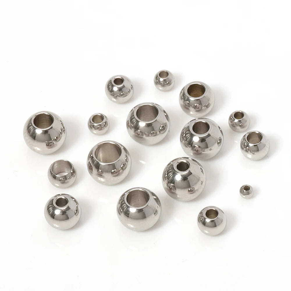 100pcs 3-10mm Stainless Steel Beads for Jewelry Making Loose Spacer Beads Ball Hole 1.2-5mm for Bracelets Jewelry Components DIY