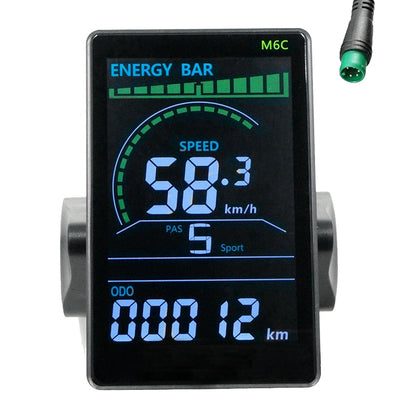 Pantalla LCD para bicicleta eléctrica M6C, medidor de 24 V-60 V, panel LCD a color con USB para bicicleta eléctrica de montaña (5 pines)