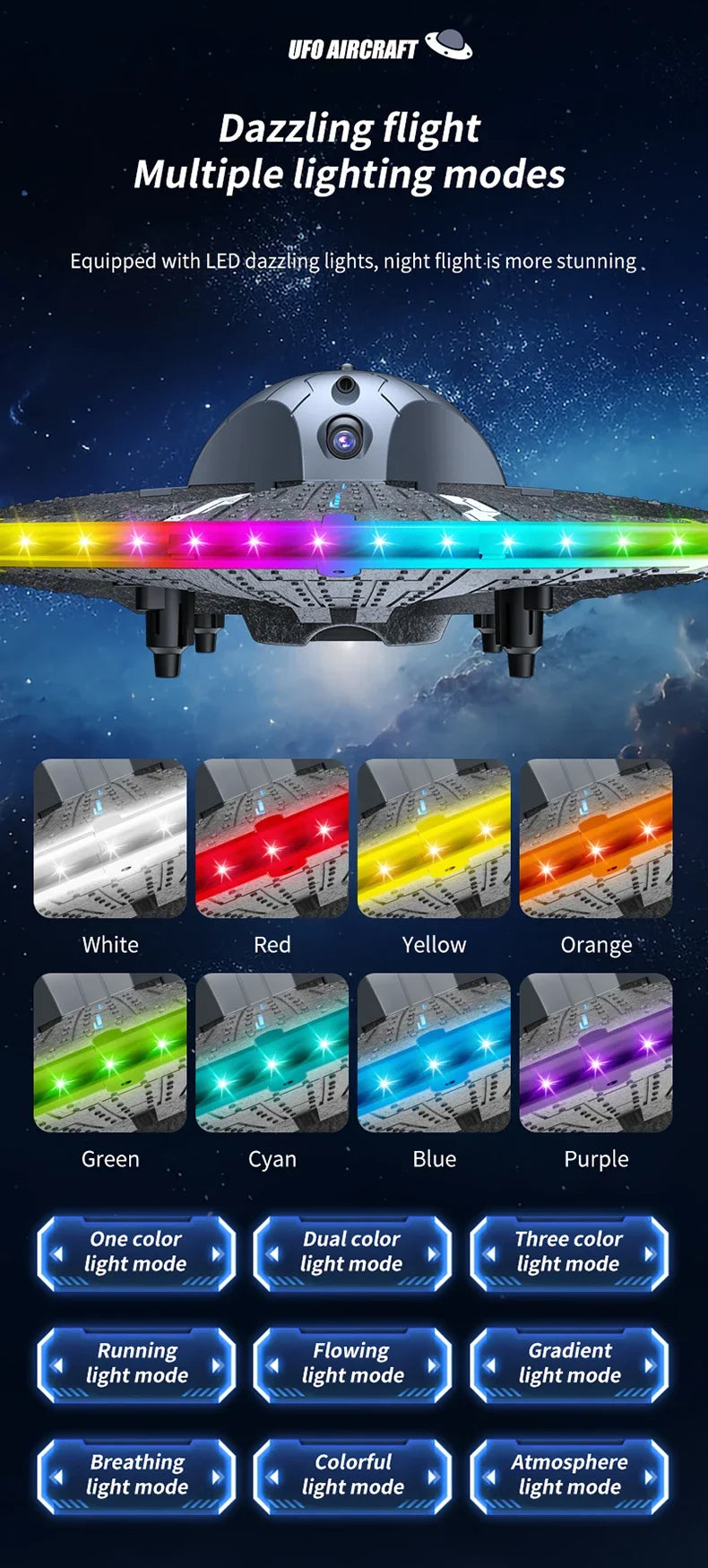 For Xiaomi Obstacle Avoidance Remote Control Dazzling Alien UFO Lighting Controllable HD Camera Toy Aircraft