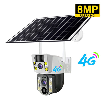 Cámara solar inalámbrica 4K de 8 MP con Sim 4G para exteriores, cámara IP con doble lente, Wifi, visión nocturna PIR, V380 Pro, monitor de protección de seguridad CCTV