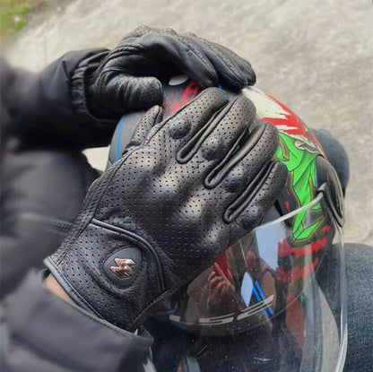 Guantes de cuero auténtico para motocicleta con pantalla táctil, antideslizantes, con nudillos duros y dedos completos, equipo de protección para deportes al aire libre, motocross, ATV