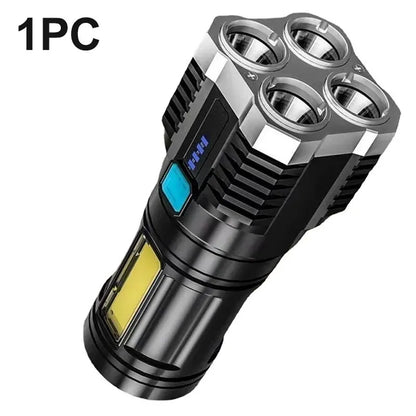 High Power LED Flashlights Camping Torch With 4 Lamp Beads And COB Side Light Rechargeable Portable Hand Lantern 4 Lighting Mode