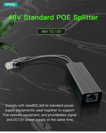 Standard POE Splitter 48V to 5V 12V 1.2A 2A Micro USB tpye-C 100M/1000M POE Camera Injector Power Supply for Huawei Hikvision