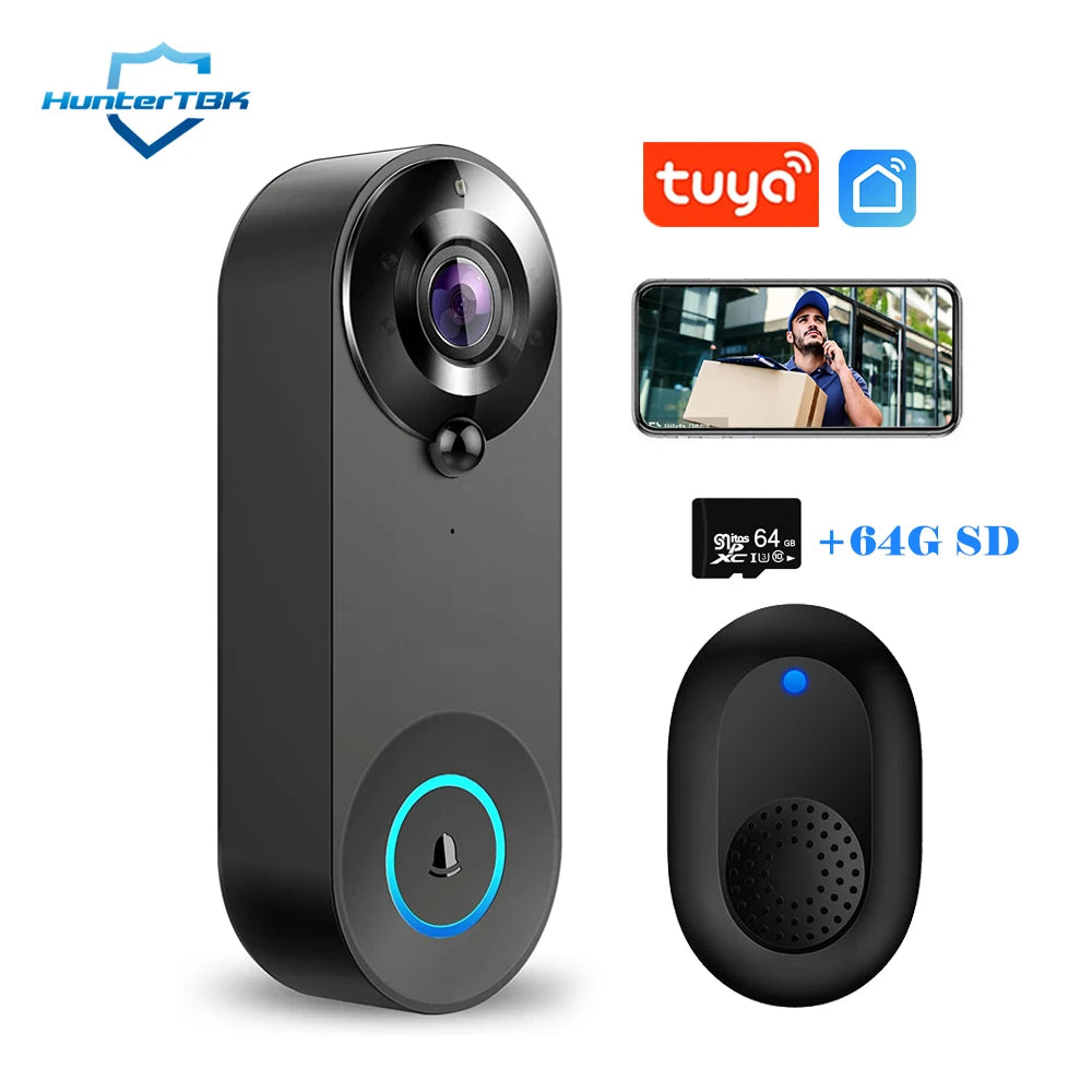 1080P Wireless Video Doorbell Camera WiFi Smart Door Bell Tuya Smart Home Security Motion Detect Night Vision Intercom Doorbell