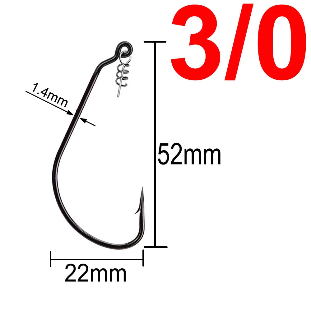 20pcs Wide Gap Worm Fishing Hooks Jig Crank Big Bass Hook Black High Carbon Steel Crank Barbed Hook for Soft Fishing Lure