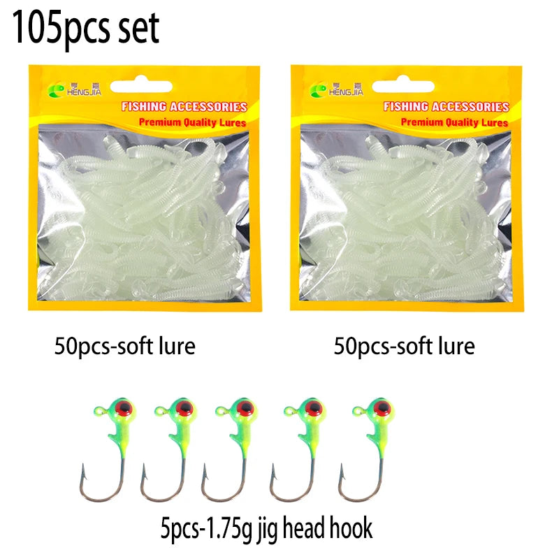 Hengjia 50pcs/Lot 4.5CM Small Soft Worm Swimbait T Tail Silicone Bait Wobbler Fishing Tackle for Carp Bass Pike