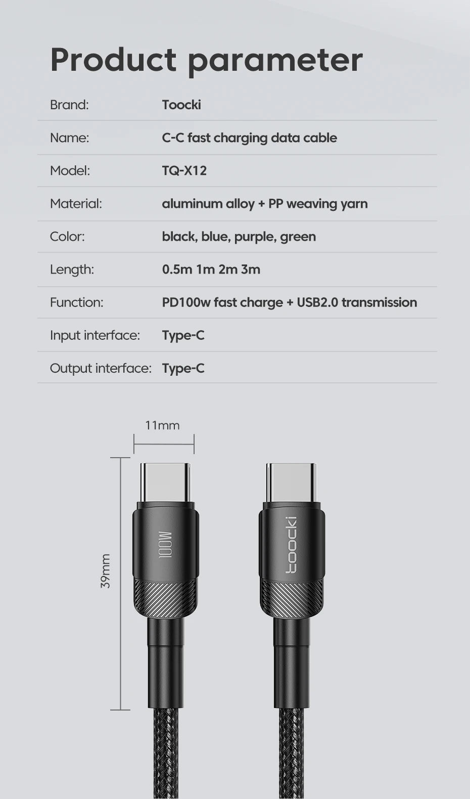 Toocki 100W Type C to USB C Cable PD 3.0 Quick Charge 4.0 Fast Charging Type C to Type C for iPhone 15 Macbook Samsung Xiaomi