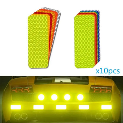 10pcs 3*8cm Car Bumper Reflective Stickers Reflective Warning Strip Tape Secure Reflector Stickers Decals Safety Warning