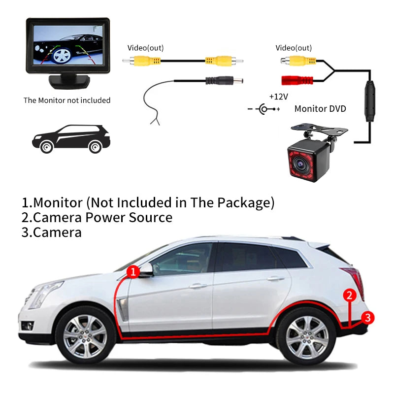 Hippcron Reverse Camera Front Rearview Car Night Vision With Built-in Distance Scale Lines Universal  Waterproof HD System