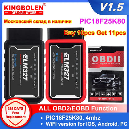 Lector de códigos de coche ELM327 V1.5 BT WiFi ELM 327 PIC18F25K80 Chip OBDII Herramienta de diagnóstico para iPhone/Android PK ICAR2 OBDSCAN Escáner