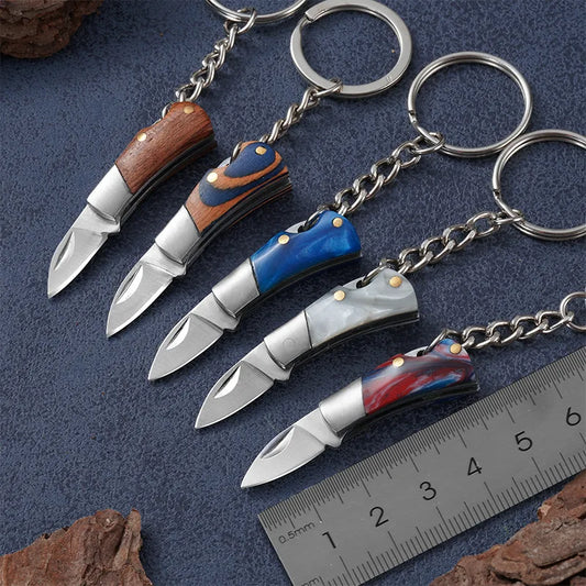 Mini cuchillo con mango de madera, cuchillo plegable, afilado EDC, herramienta de autodefensa para acampar, regalo, llavero, colgante, cuchillo de bolsillo para exteriores