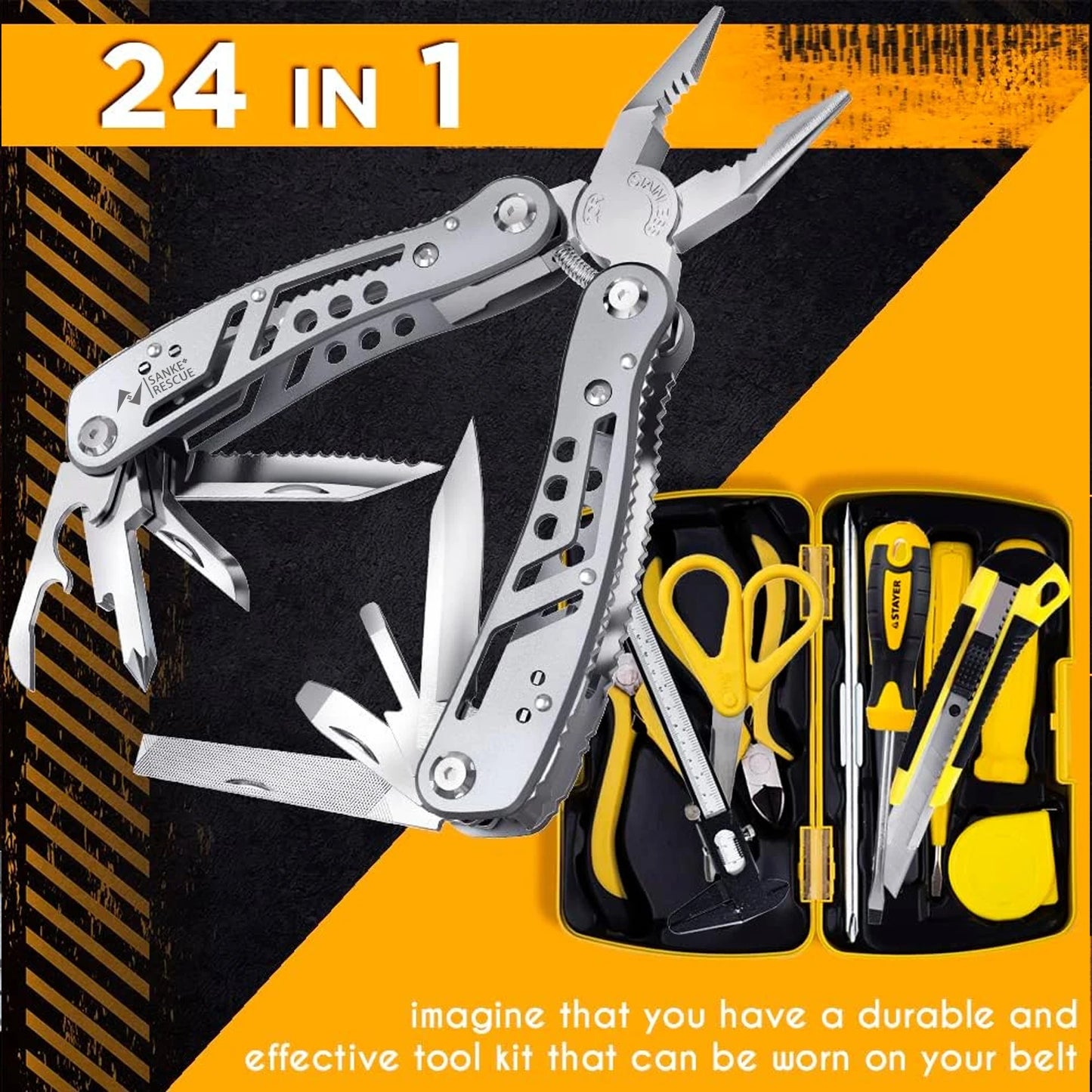 Portable Pocket Multitool 420 Stainless Steel Multitool Pliers Knife Screwdriver for Outdoor Survival Camping Hunting and Hiking