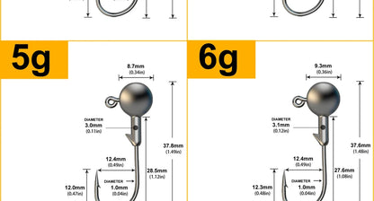 JYJ 1g 2g 3g 4g 5g 10g 20g 22g 25g 28g anzuelo de pesca con cabeza plomada, señuelo de pesca con cebo duro, gusano blando, anzuelo de pesca