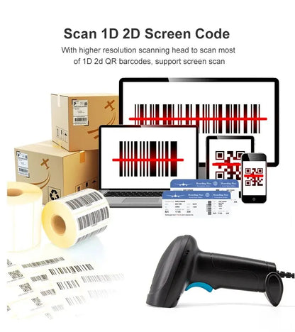 CMOS Image 1D 2D Wired Barcode Scanner 640x480 Pixels High-precision Handheld Bar Code Reader U12 For Inventory Management