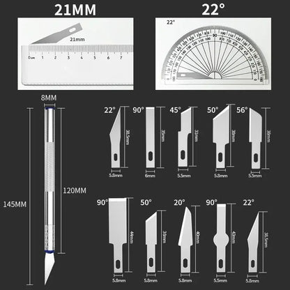 13pcs Aluminum Alloy Carving Knife Tool Set - Perfect For Paper-cut, Handcraft & Model Making!