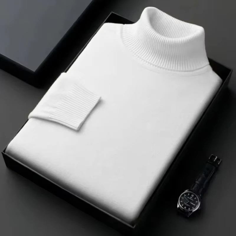 Suéter de cuello alto de punto de alta calidad antibolitas para hombre, jersey de manga larga ajustado, ropa de tendencia de color sólido para hombre