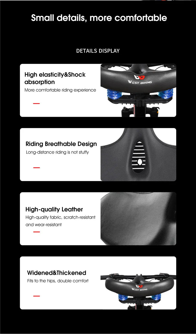 Sillín de bicicleta ergonómico WEST BIKING para ciclismo de larga distancia, con cojín ancho y grueso, cómodo sillín para bicicleta de montaña y turismo