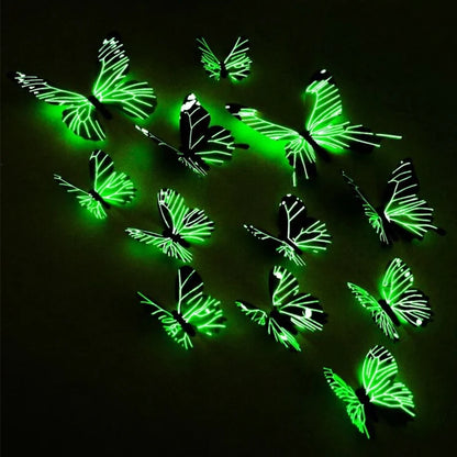 Nuevo 12 piezas de pegatinas de pared creativas de mariposa luminosa 3D de moda para bricolaje, pegatinas de pared modernas, arte de pared, decoraciones para el hogar, regalo DIY