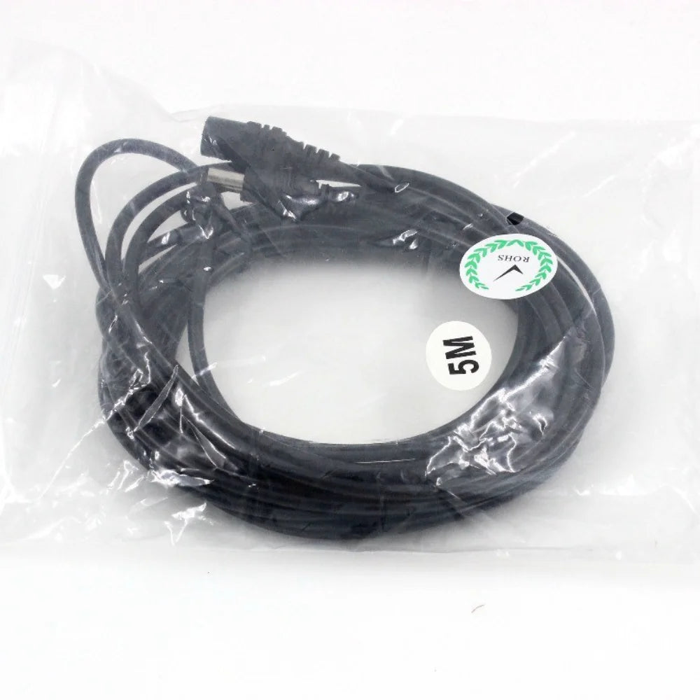 DC12V Power Extension Cable 2.1*5.5mm Connector Male To Female For CCTV Security Camera Black Color 16.5Feet 5M 10m power cable