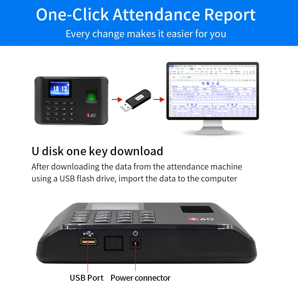 Biometric Attendance System USB Fingerprint Exit Record Recorder Reader Time Clock in Employees Date Machine Electronic Device