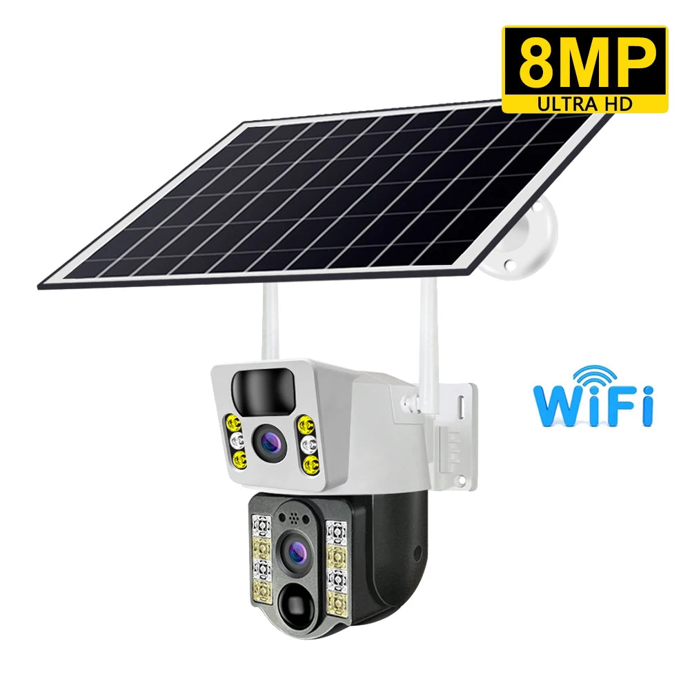 Cámara solar inalámbrica 4K de 8 MP con Sim 4G para exteriores, cámara IP con doble lente, Wifi, visión nocturna PIR, V380 Pro, monitor de protección de seguridad CCTV