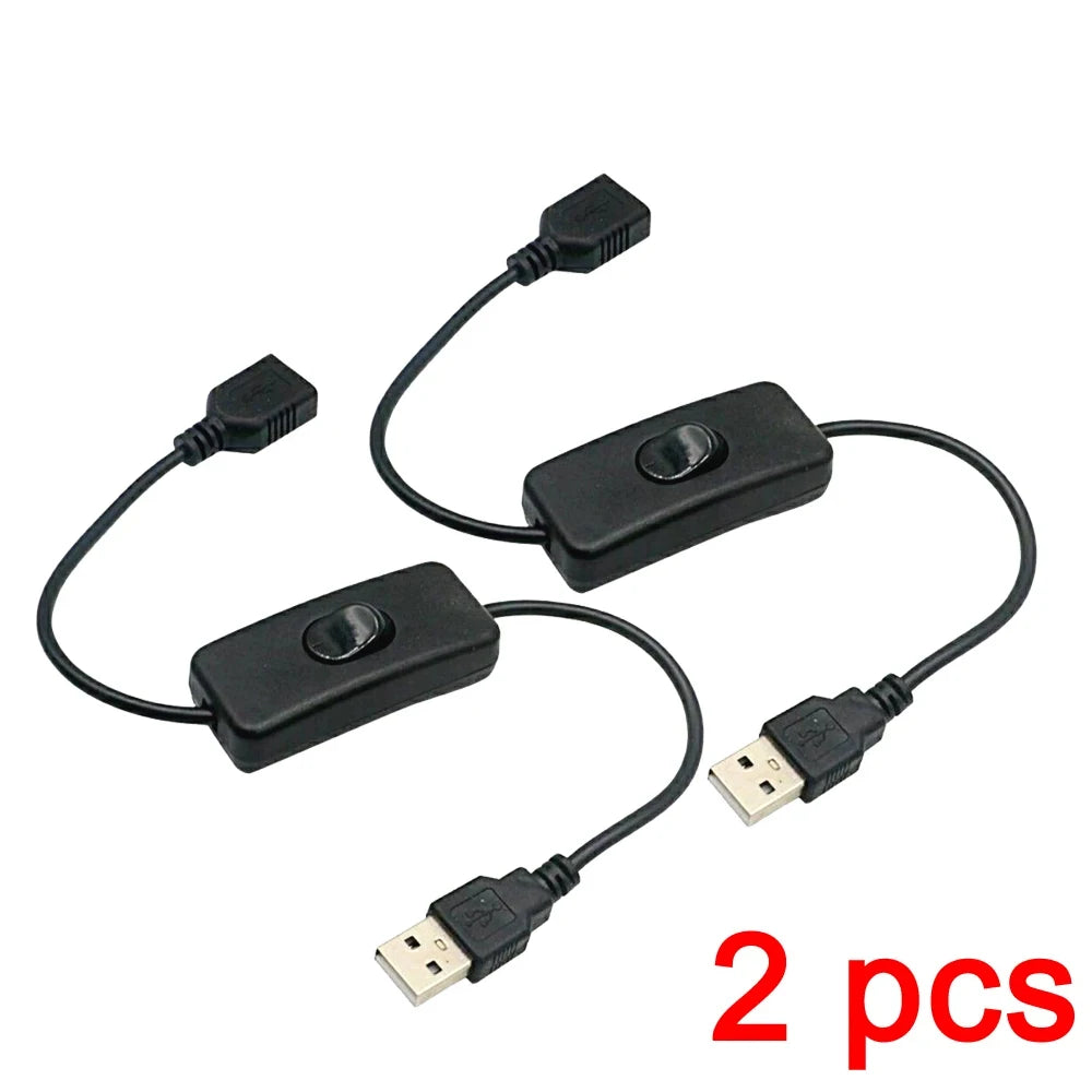 Cable USB de 2 piezas con interruptor de encendido/apagado, cable de extensión para lámpara USB, cable de alimentación para ventilador USB, adaptador duradero, auriculares USB, LED