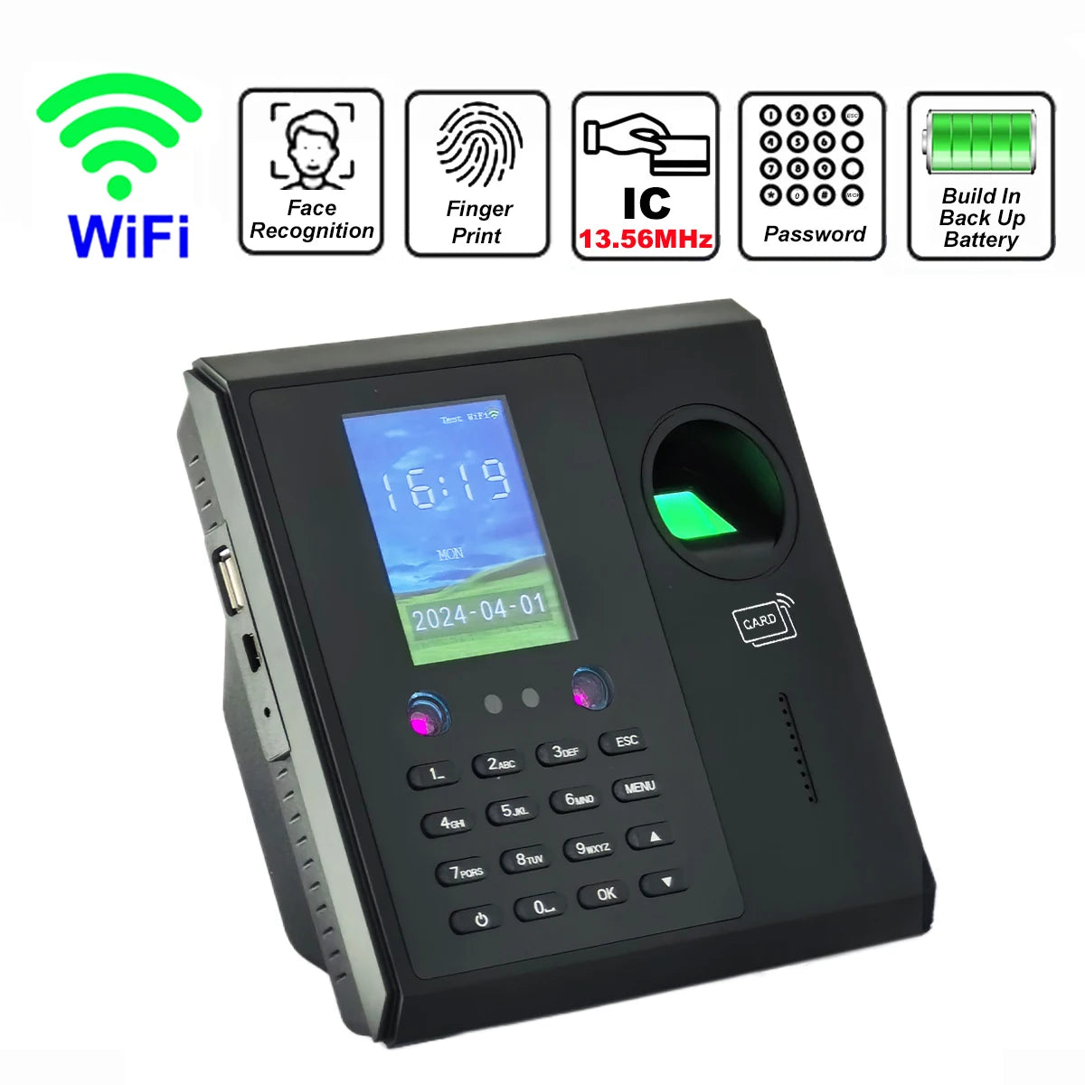 WiFi 2000mAh Battery Facial Face Time Attendance Machine System Fingerprint Employee Electronic Time Clock Management System