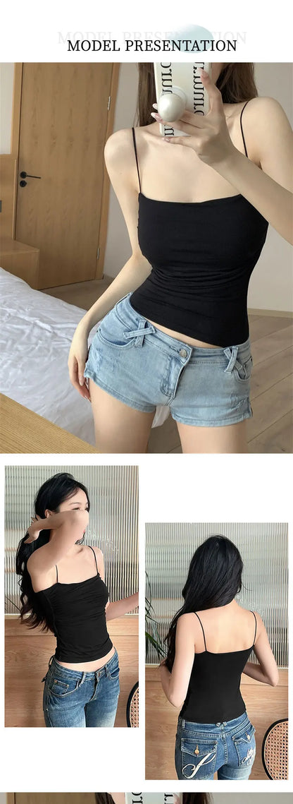 New Women's Halter Top Summer Korean Style Trend Fashion Built-In Women's Bra Stretch Women's Beach Everyday Casual Tank Top