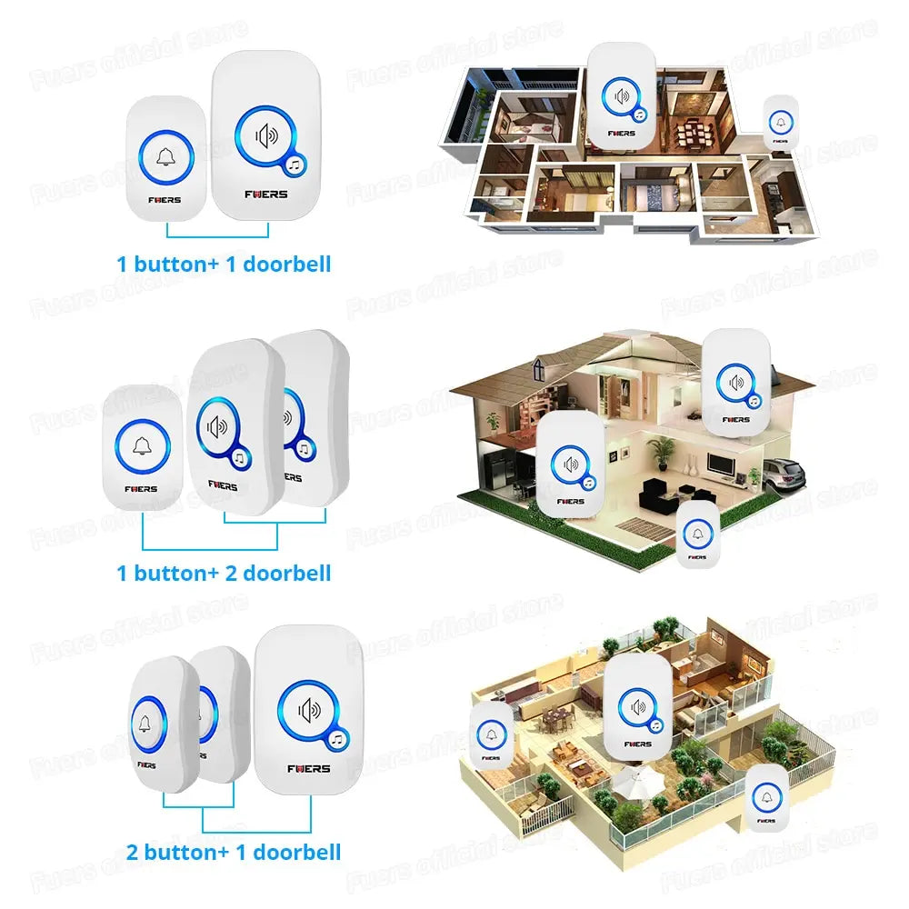 Fuers Wireless Doorbell Waterproof Welcome Chime Home Door Bell Intelligent 32 Songs Smart Alarm With Battery For Store Hotel