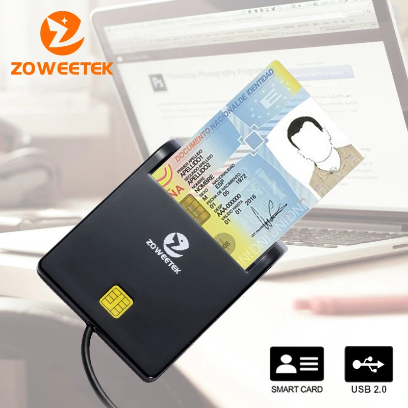 Zoweetek USB ID Smart Card Reader Electronic DNI Reader for ISO 7816 EMV IC DNIE Chip DNI Smart Card ZW-12026-1