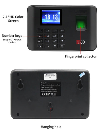 Biometric Attendance System USB Fingerprint Exit Record Recorder Reader Time Clock in Employees Date Machine Electronic Device