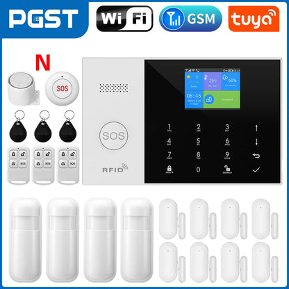 PGST Residential Tuya Smart Gsm Wifi Alarm System for Home Wireless Security Alarm House Smart Life App Control work with ALexa