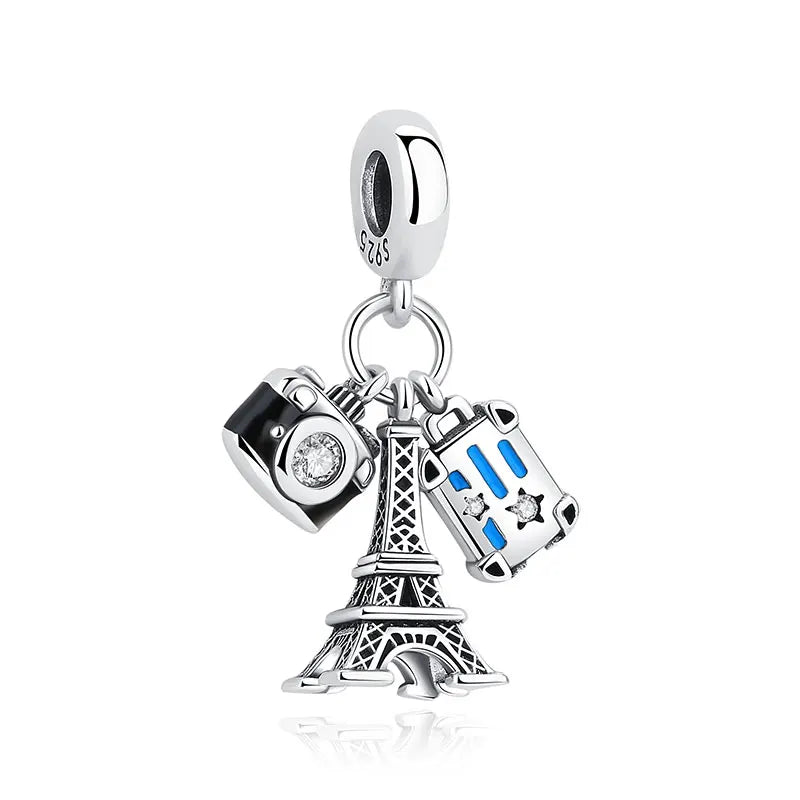 Original 925 Sterling Silver Charm Bead Travel London Bus Camera Suitcase Paris Charms Fit Pan Brand Bracelets Women Diy Jewelry