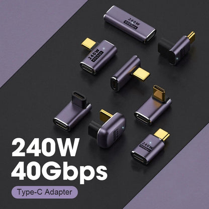 USB 4.0 PD 240W 8K 60Hz Charger Connector for Macbook 40Gbps High Speed USB C OTG U-Shape Straight Angle Male to Female Adapter